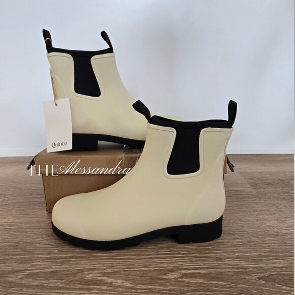 Quince Waterproof Ankle Rain Boots Stone Cream Chelsea Style Sz 8 New With Tags - Picture 1 of 13